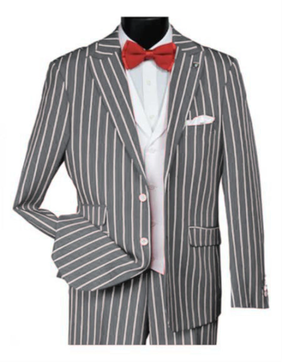 Traje Gangster Pinstriped Plateado: Elegancia Atemporal, Estilo Audaz. ¡Revive los Rugientes Años 20!