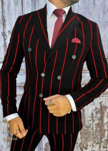 Traje Gangster de los Años 20: Elegancia Pinstripe Roja y Negra para un Look Intemporal. ¡Hazte con Él!