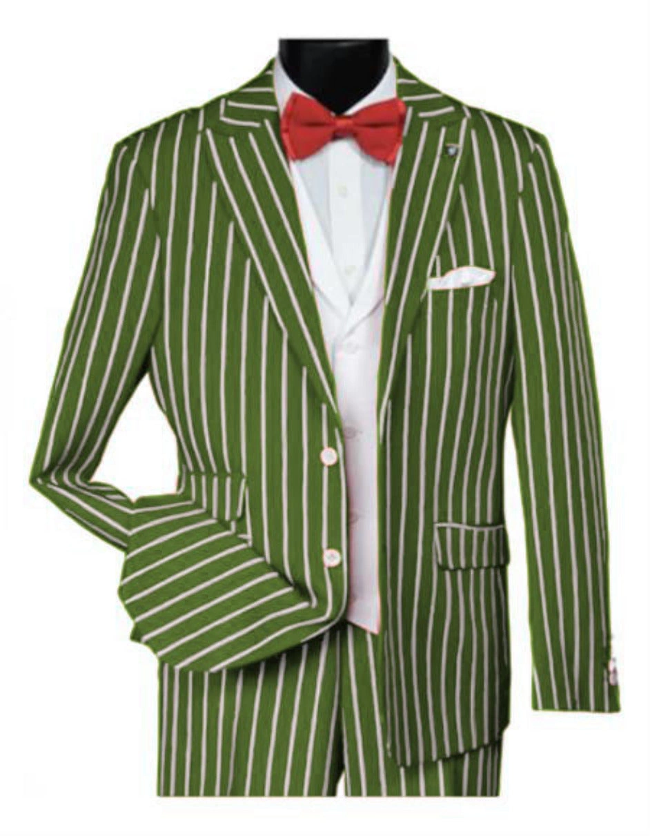 "Traje de pinstripes para hombre de la década de 1920: Glamuroso gangster en verde lima."