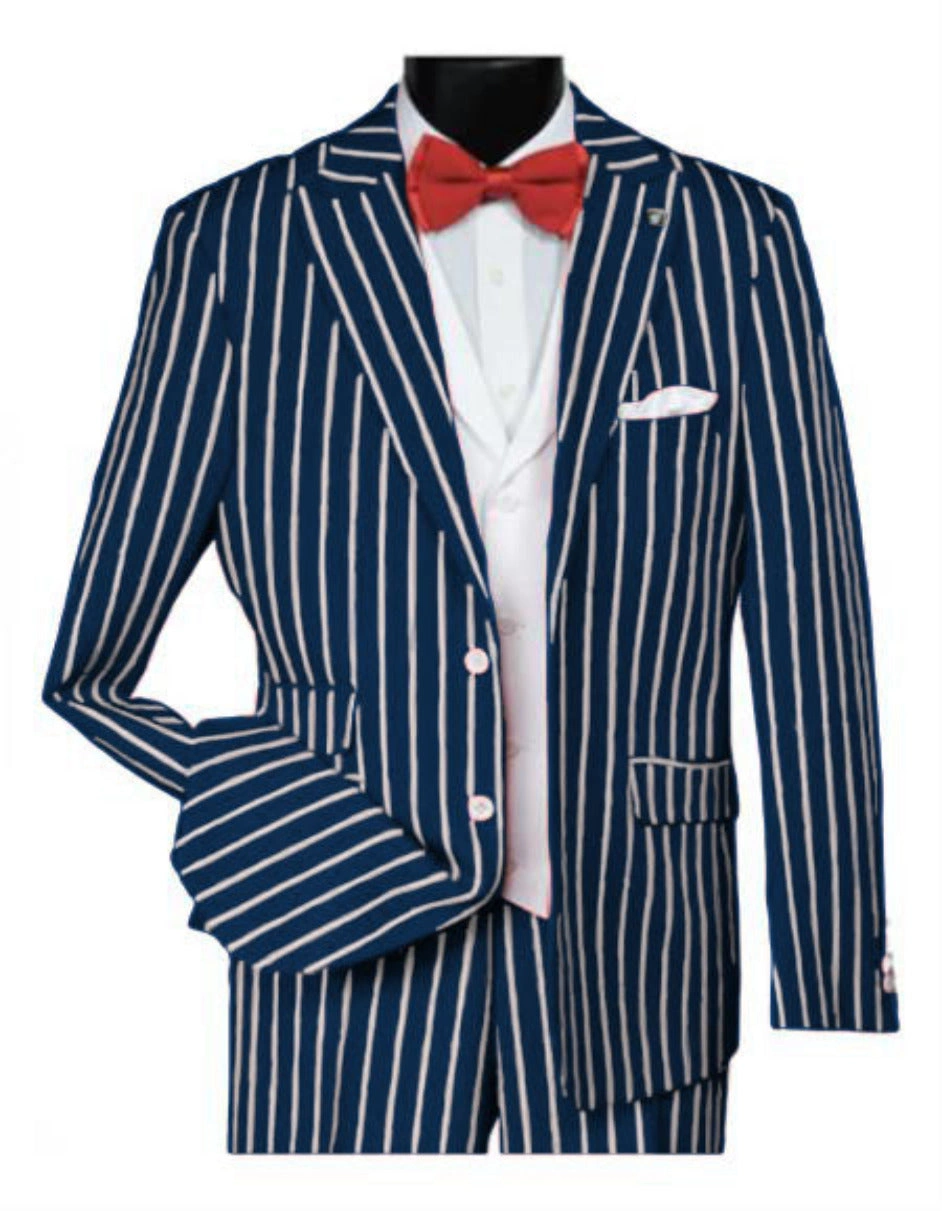 Traje Pinstripe Navy: Elegancia Intemporal para el Caballero Audaz, un Clásico de los Años 20.